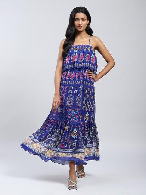 label ritu kumar blue printed maxi dress