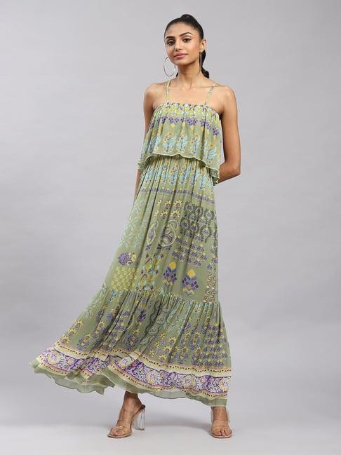 label ritu kumar green printed maxi dress