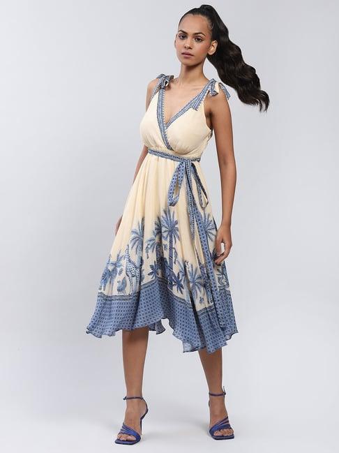 label ritu kumar off white printed wrap dress