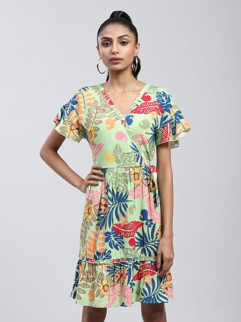 label ritu kumar mint green printed wrap dress with camisole