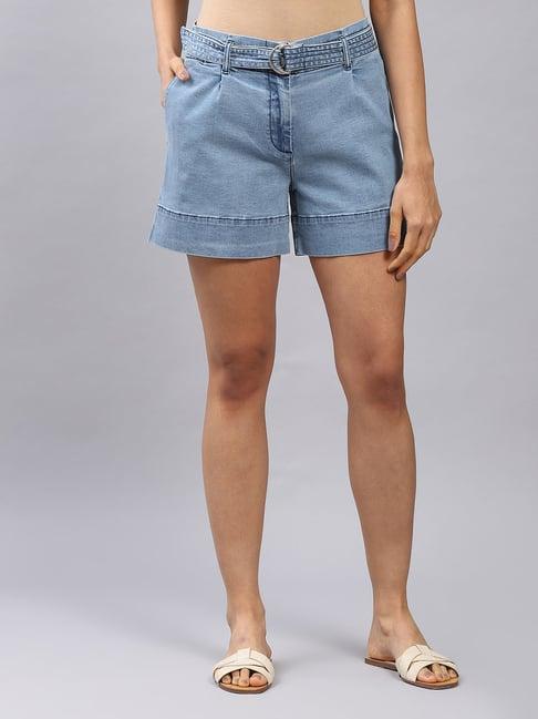 label ritu kumar light blue denim shorts