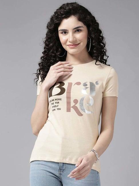 cayman beige cotton printed t-shirt