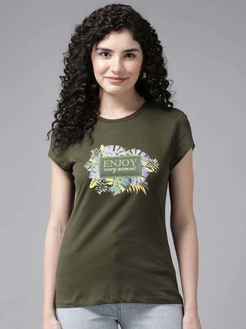 cayman olive cotton printed t-shirt