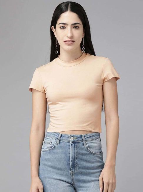 cayman peach cotton slim fit crop top