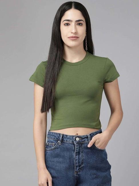 cayman green cotton slim fit crop top