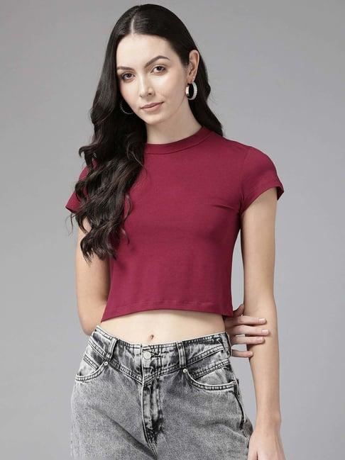 cayman maroon cotton slim fit crop top