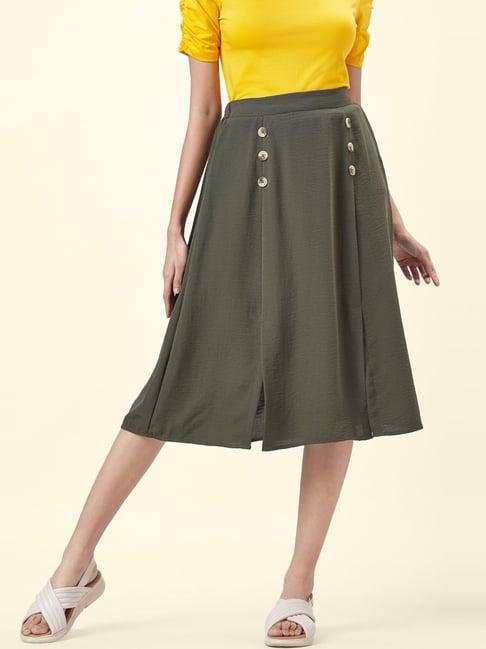 honey by pantaloons olive green a-line skirt