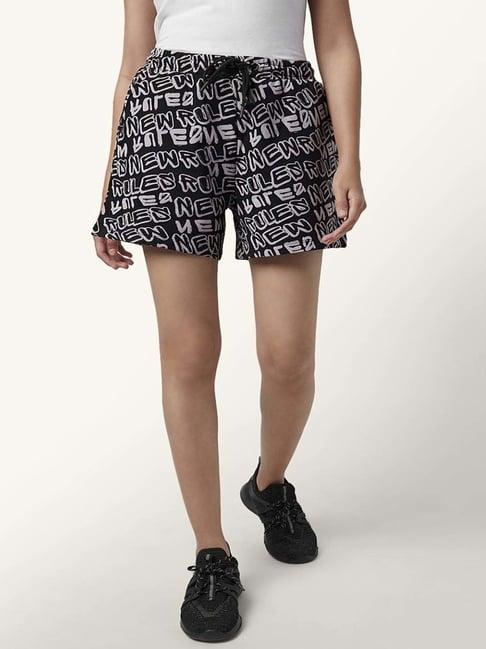 ajile by pantaloons black cotton printed sports shorts