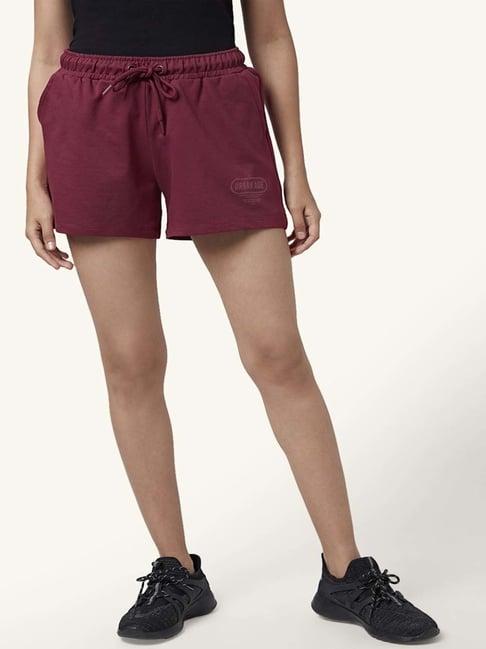 ajile by pantaloons maroon cotton printed sports shorts