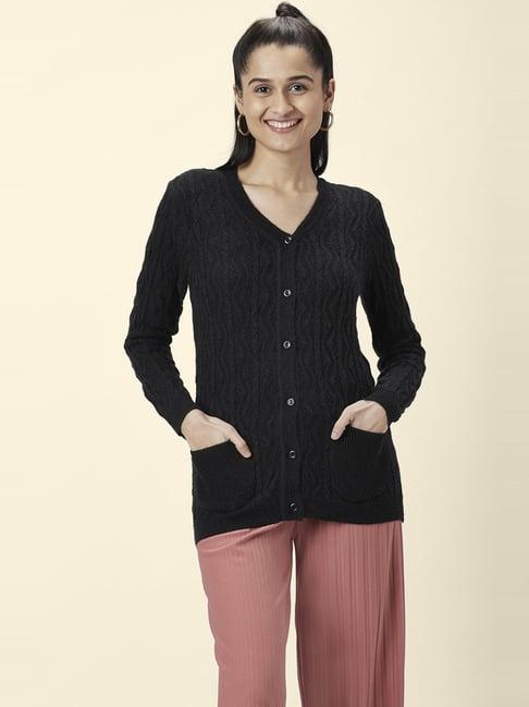 honey by pantaloons black self pattern cardigan