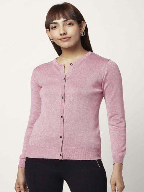 annabelle by pantaloons dusty pink round neck cardigan