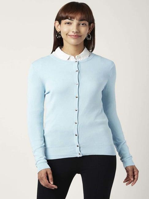 annabelle by pantaloons sky blue round neck cardigan