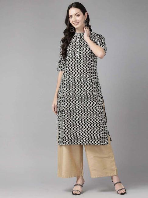 cayman grey cotton printed straight kurta