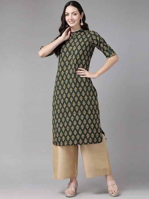 cayman green cotton printed straight kurta