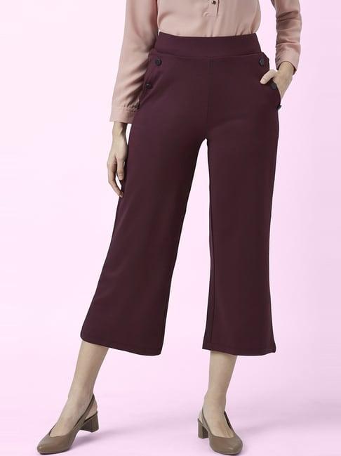 annabelle by pantaloons maroon mid rise pants