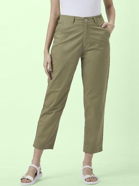 honey by pantaloons green cotton trousers