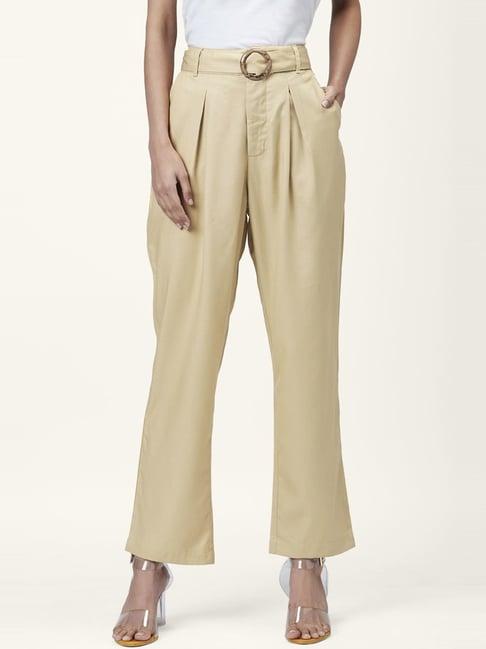 honey by pantaloons beige high rise trousers