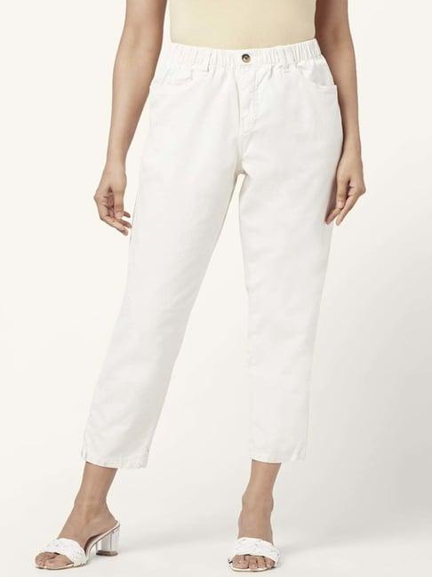 honey by pantaloons off-white cotton cropped pants