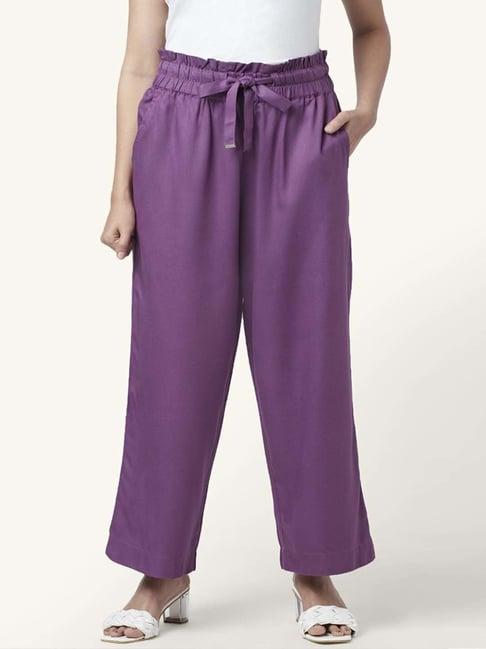 honey by pantaloons purple mid rise palazzos