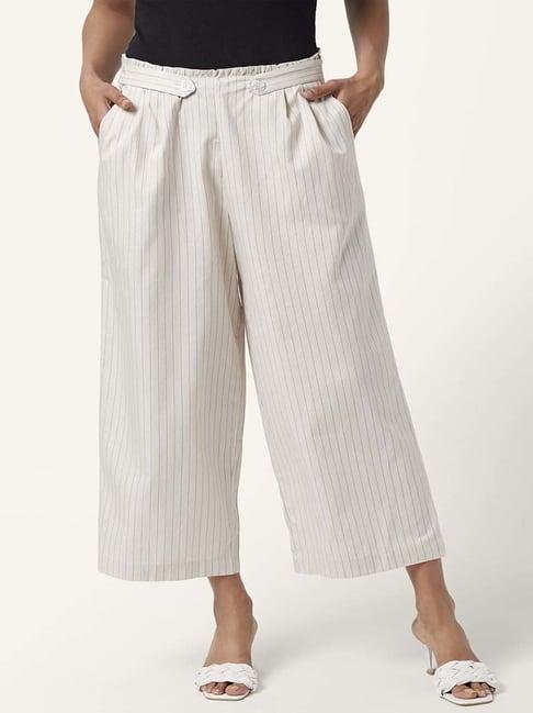 honey by pantaloons off-white cotton striped palazzos