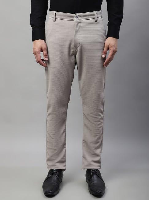 jainish light grey cotton tapered fit texture trousers