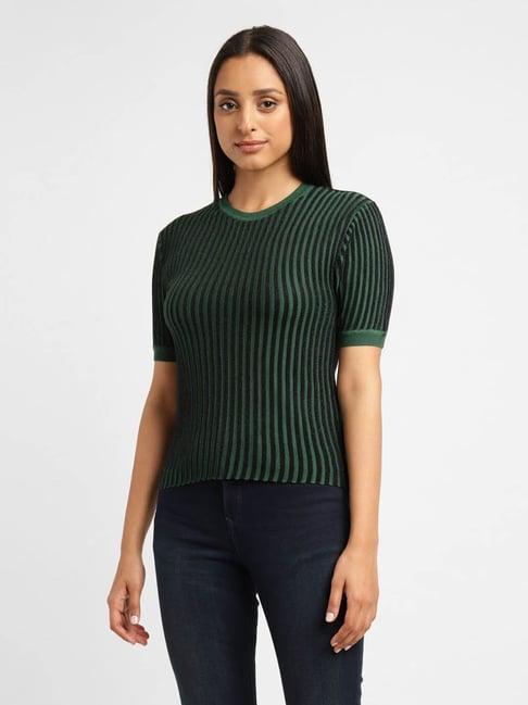 levi's dark green & black cotton striped top