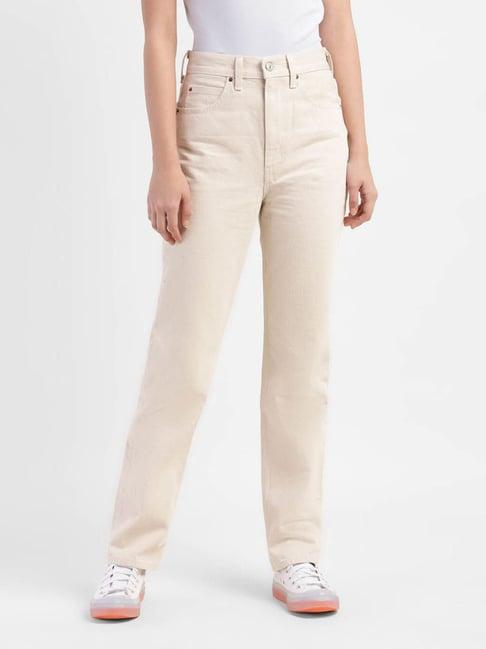 levi's beige straight fit mid rise jeans