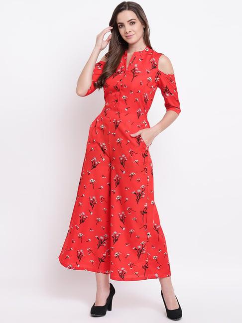 deewa red floral print jumpsuit