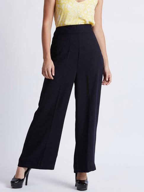 magre flex fit solid high-rise flat-front trousers