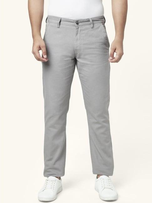 yu by pantaloons grey cotton slim fit trousers