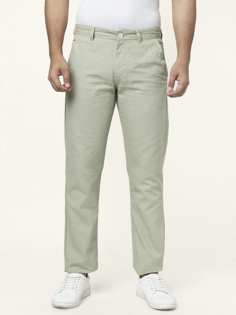 yu by pantaloons light green cotton slim fit trousers