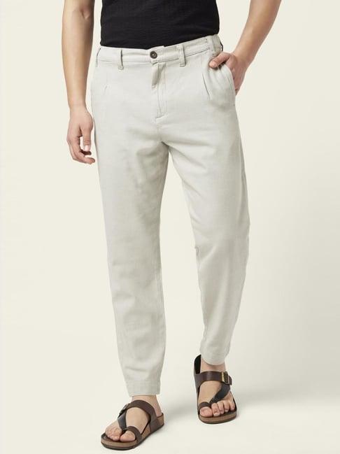 7 alt by pantaloons grey cotton comfort fit trousers