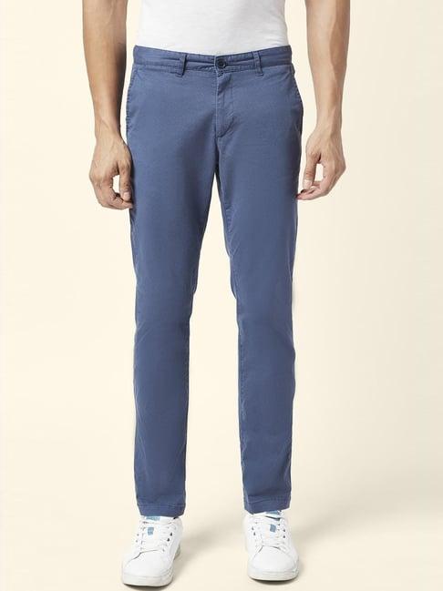 byford by pantaloons blue slim fit printed trousers