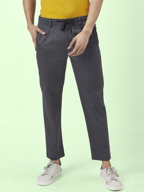 urban ranger by pantaloons grey cotton slim fit checks trousers