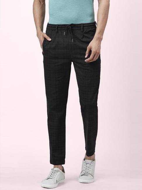 urban ranger by pantaloons navy cotton slim fit checks trousers