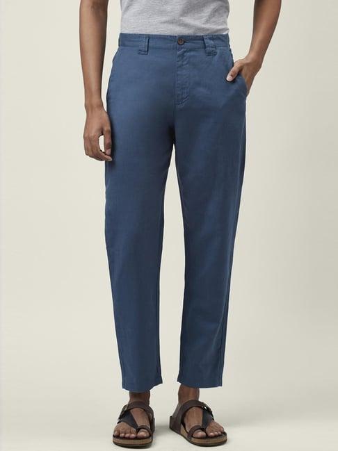 7 alt by pantaloons blue linen comfort fit trousers