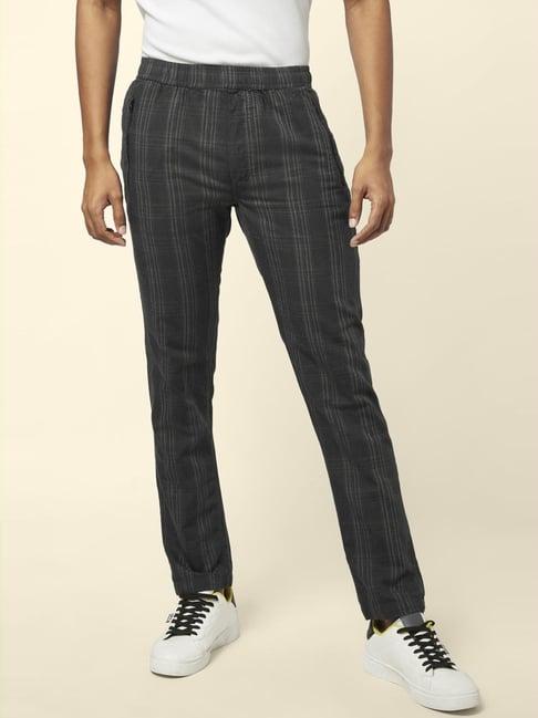 urban ranger by pantaloons black cotton slim fit checks trousers