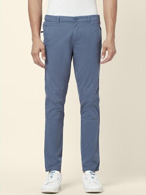 urban ranger by pantaloons powder blue cotton slim fit trousers