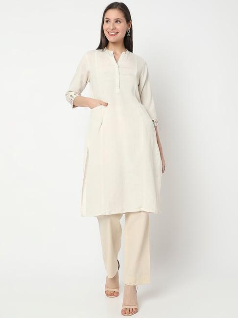 nylangan off white straight kurta