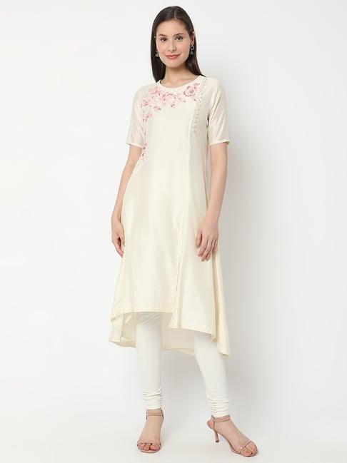 nylangan off white embroidered high low kurta