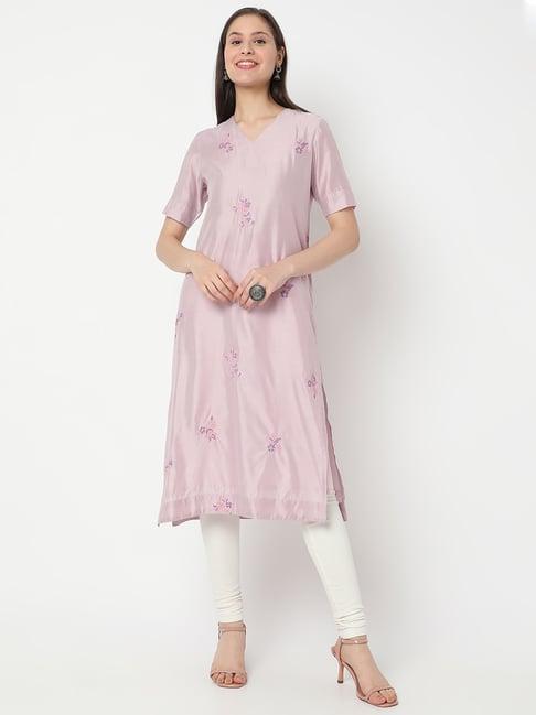 nylangan lilac embroidered straight kurta