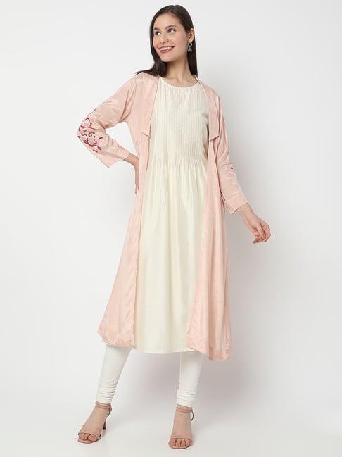 nylangan off white embroidered a line kurta