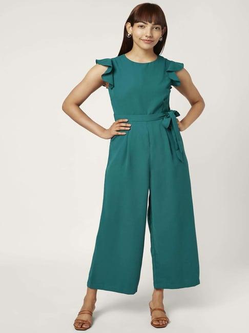 annabelle by pantaloons teal green sleeveless jumpsuit