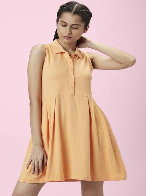 ajile by pantaloons orange cotton skater dress