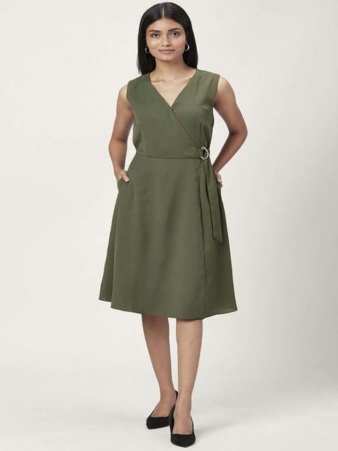 annabelle by pantaloons olive green a-line dress