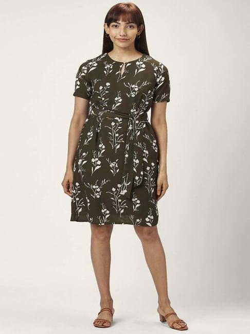 annabelle by pantaloons olive green printed a-line dress