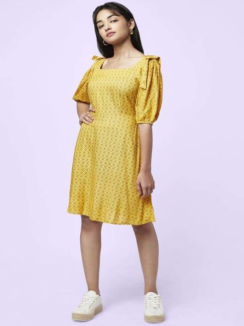 yu by pantaloons yellow printed a-line dress