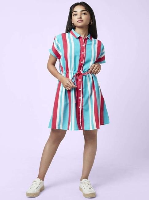 yu by pantaloons blue & red striped shirt dress