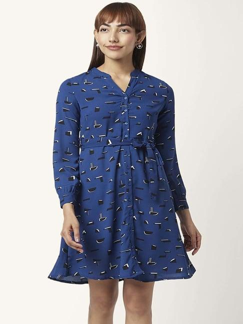 annabelle by pantaloons blue printed shirt dress