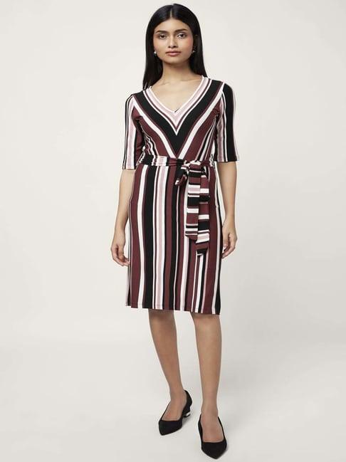 annabelle by pantaloons brown & black striped a-line dress